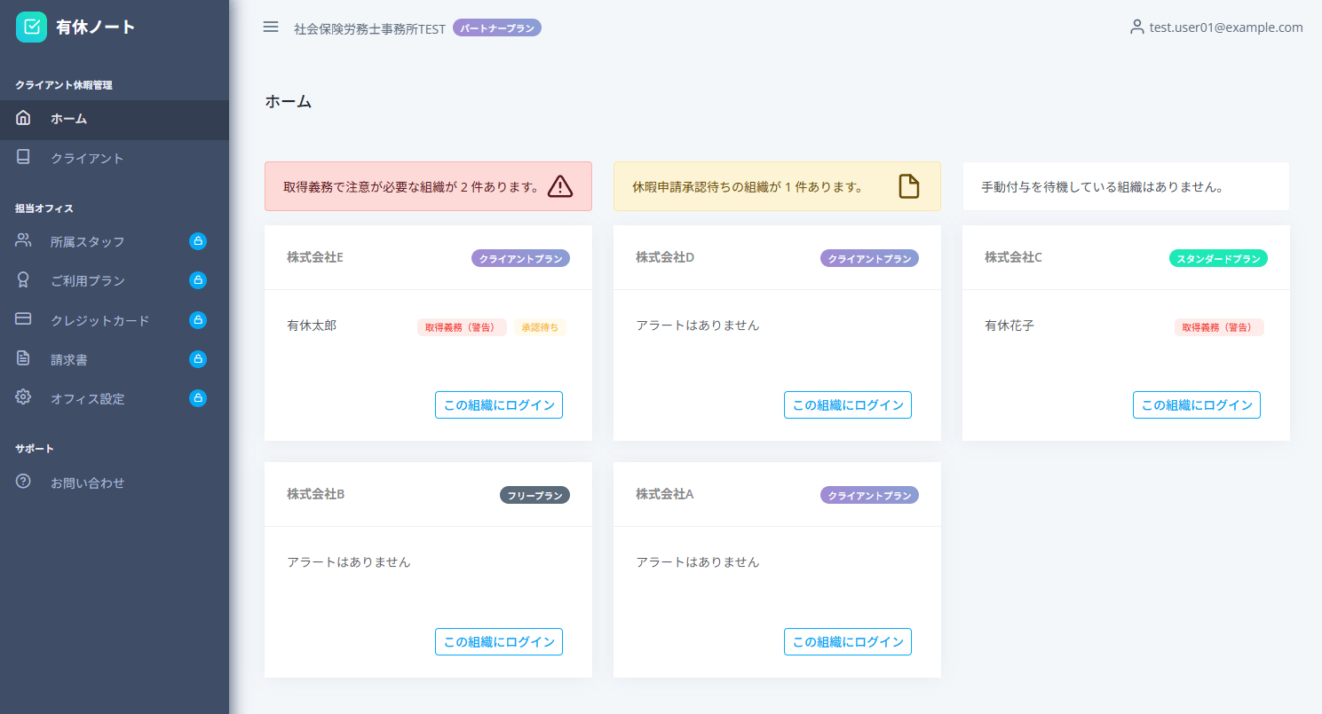 パートナープランの管理画面